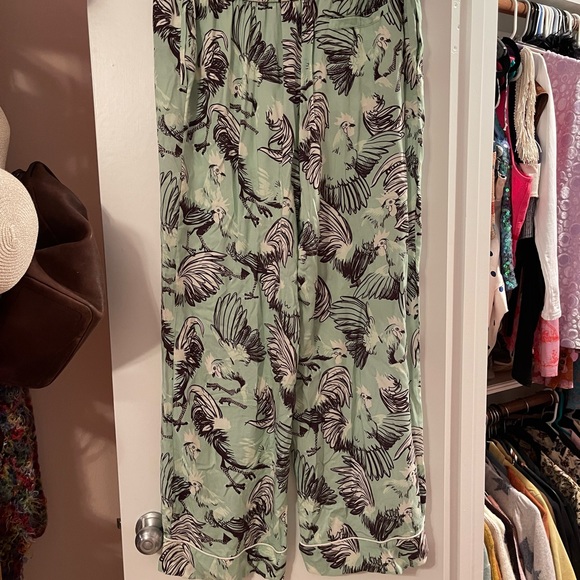 Rachel Antonoff cozy chicken print pajama pants pjs green soft elastic waist - Picture 2 of 2
